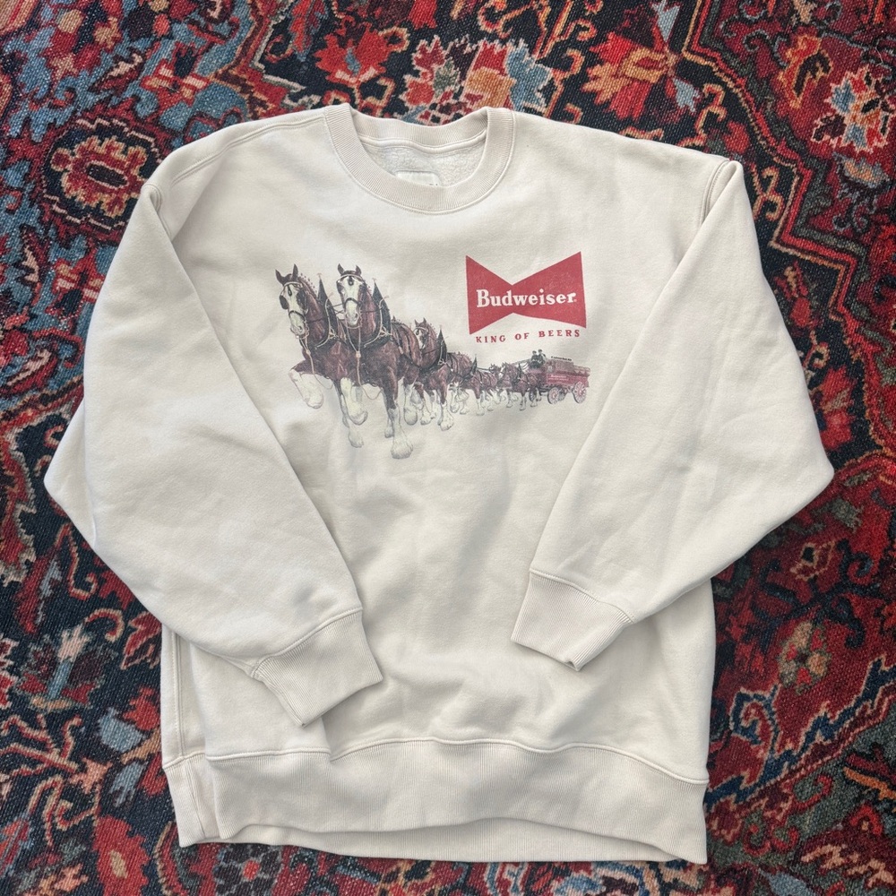 Abercrombie & Fitch Cream Budweiser Crewneck Sweater